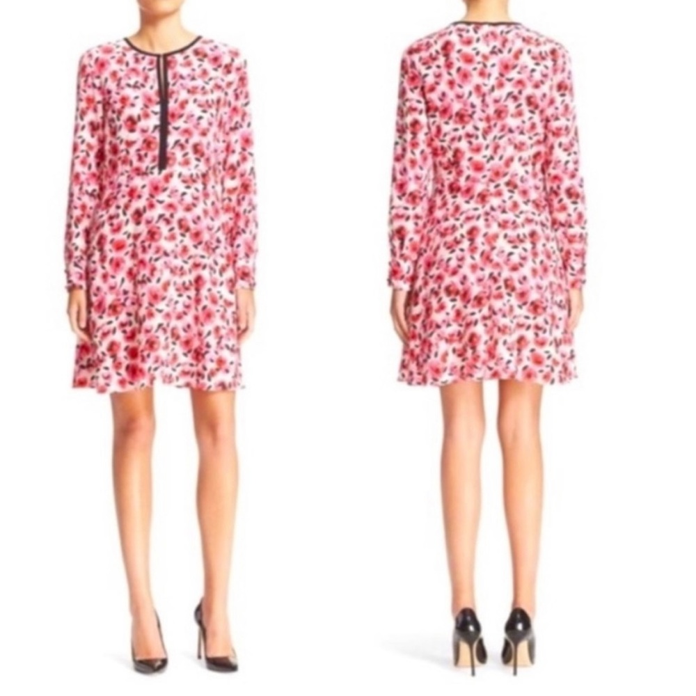 NWT Kate Spade Mini Rose Silk Dress Rose Colored Glasses Creammulti Womens 0